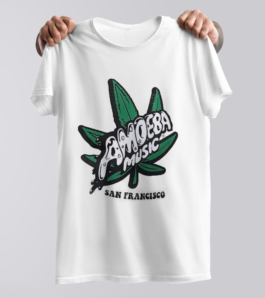 Amoeba Music San Francisco Cannabis Leaf Peace Through Music T-Shirt