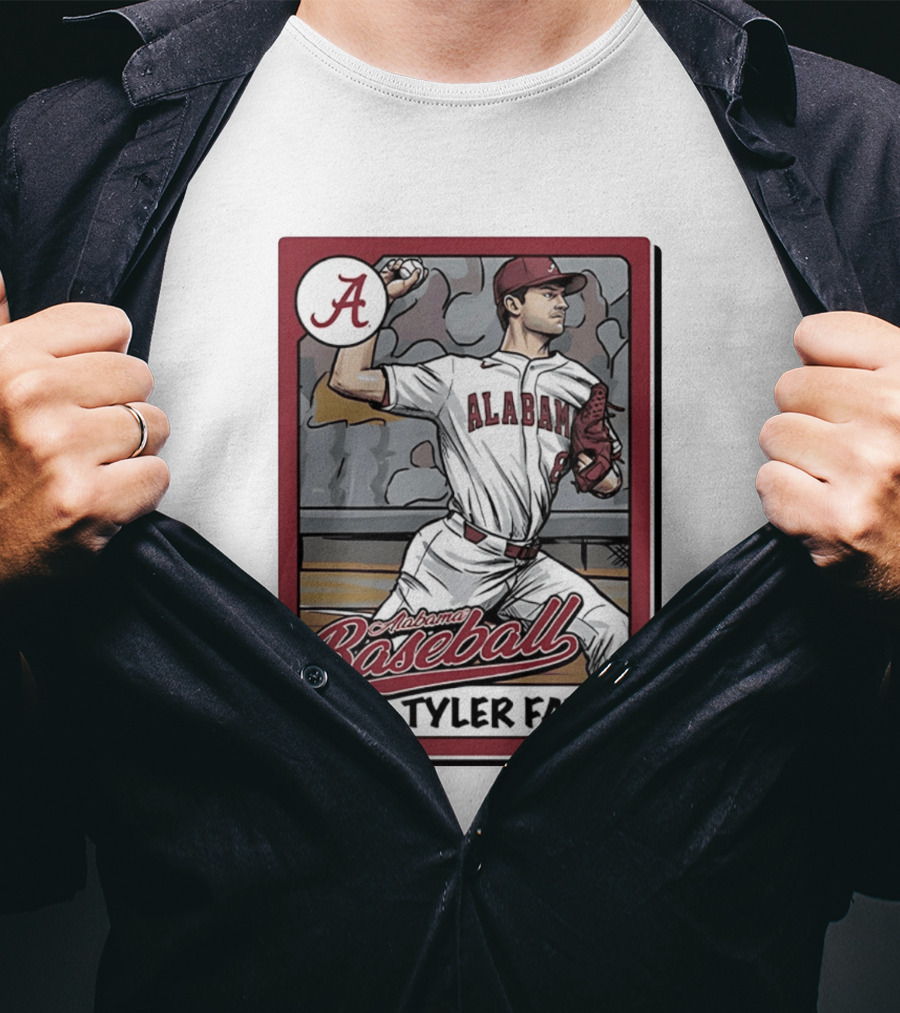 Alabama Crimson Tide Baseball Tyler Fay #8 Cartoon Card T-Shirt
