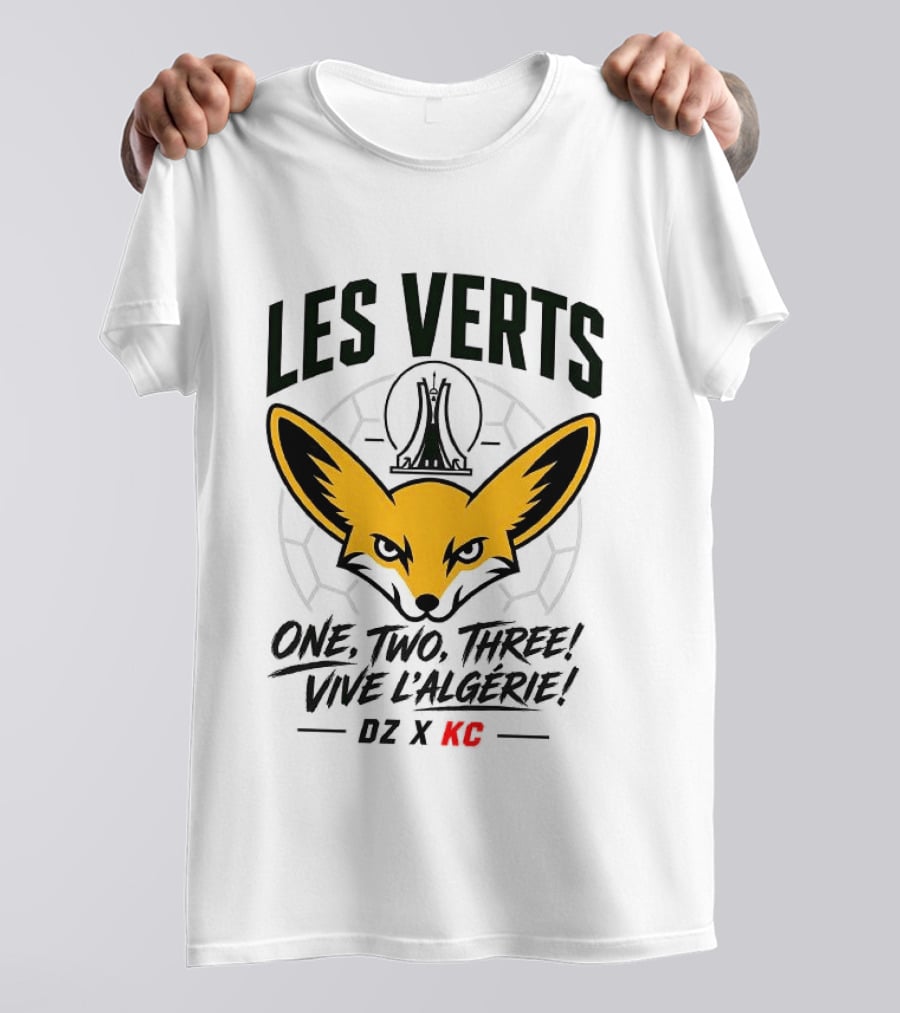 Les Verts One Two Three Vive L'Algérie DZ X KC Fennec Fox Soccer T-Shirt