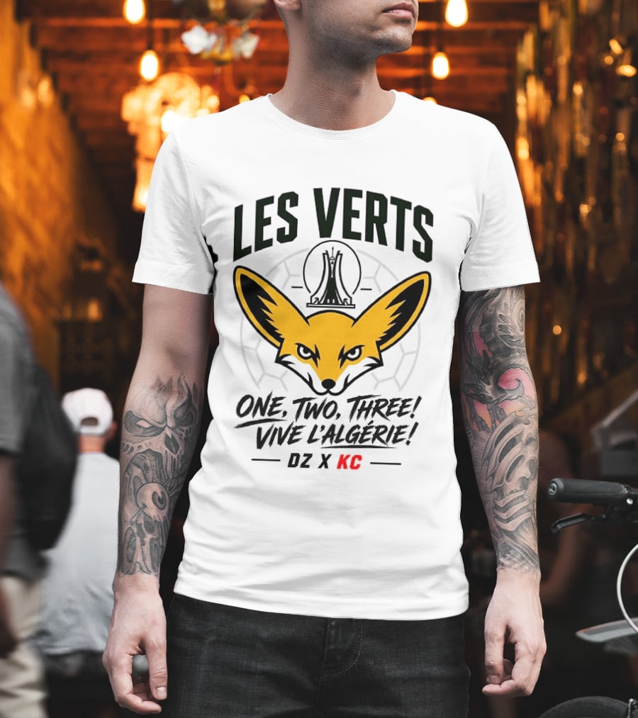 Les Verts One Two Three Vive L'Algérie DZ X KC Fennec Fox Soccer T-Shirt