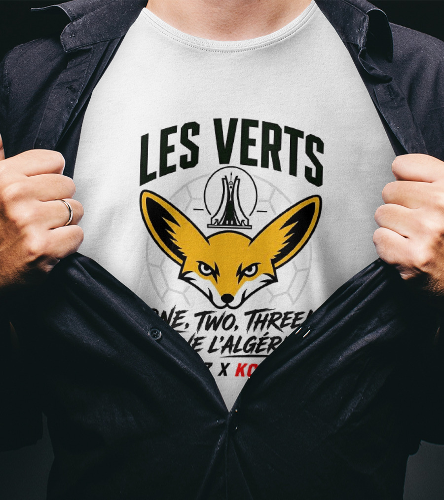 Les Verts One Two Three Vive L'Algérie DZ X KC Fennec Fox Soccer T-Shirt