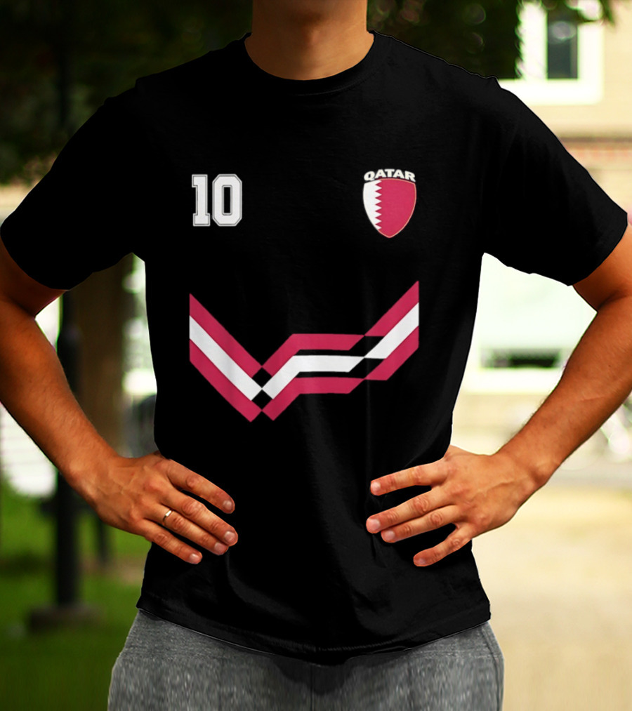 Akram Afif Qatar 10 Soccer Badge Red Chevron T-Shirt