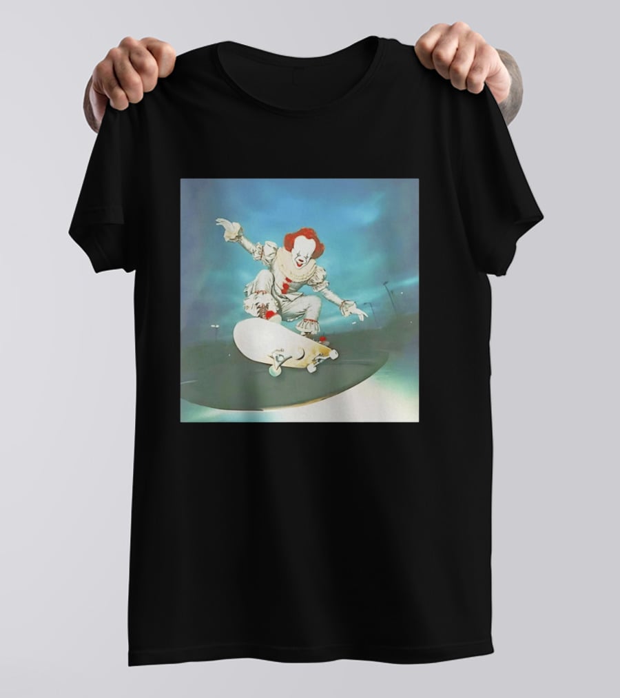 Pennywise Skateboard Night Scene Iconic Clown Performing Skateboarding Trick T-Shirt