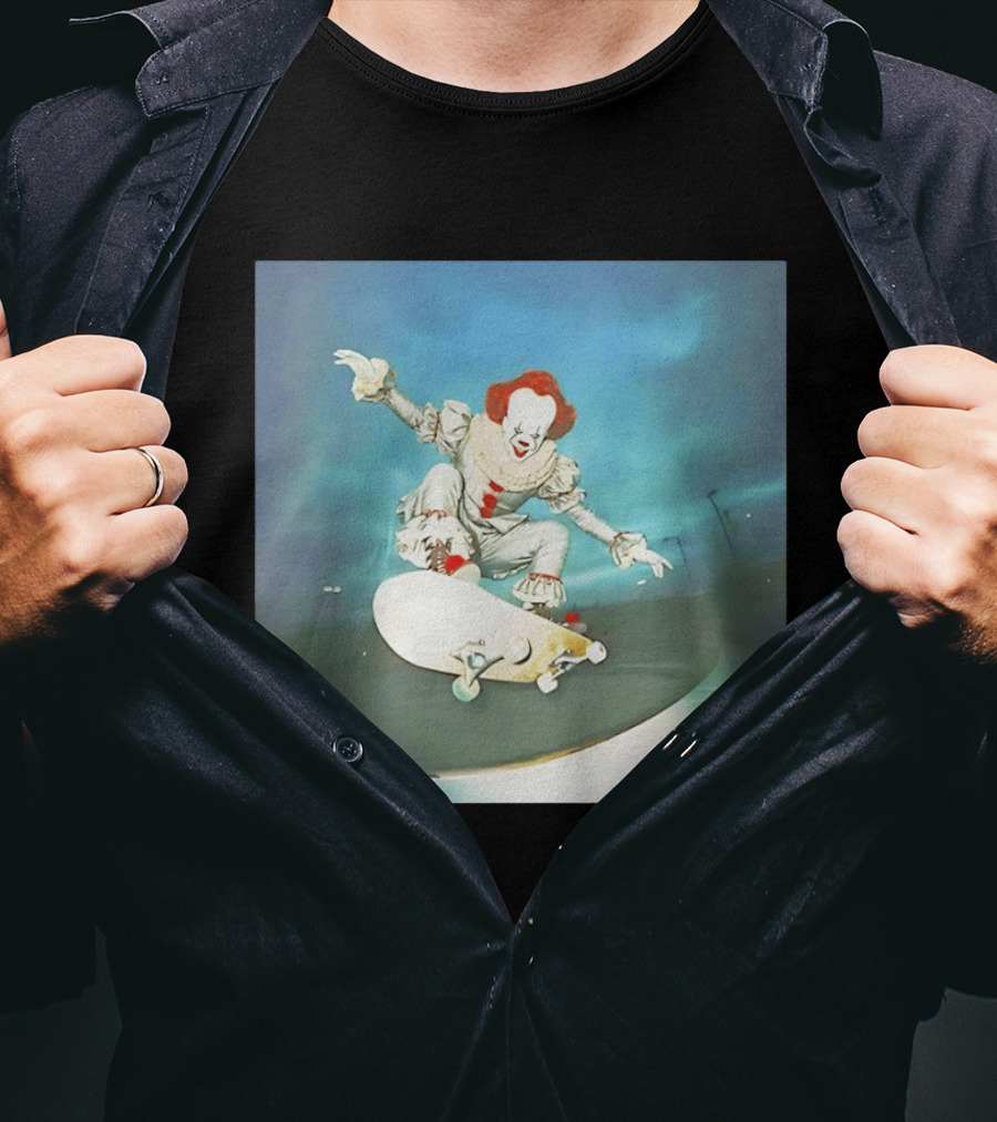 Pennywise Skateboard Night Scene Iconic Clown Performing Skateboarding Trick T-Shirt