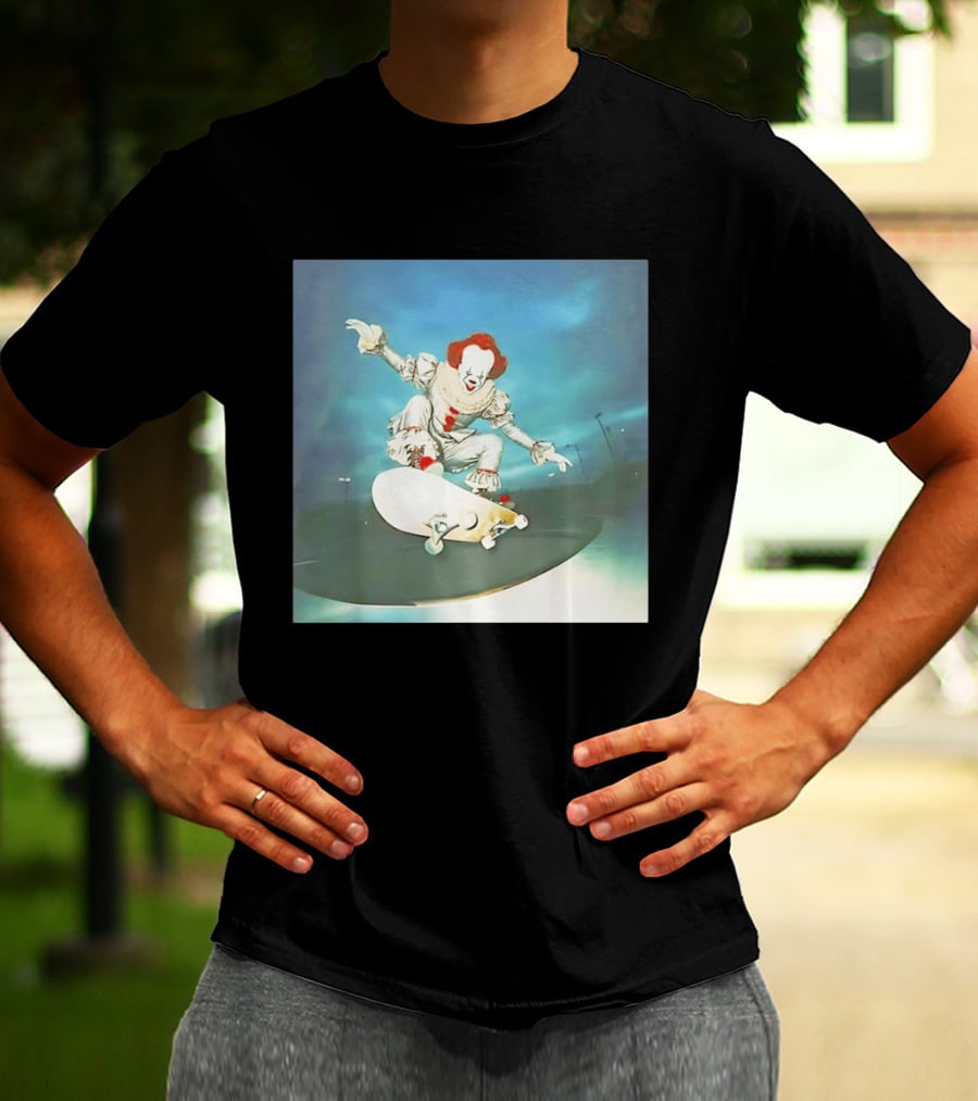 Pennywise Skateboard Night Scene Iconic Clown Performing Skateboarding Trick T-Shirt