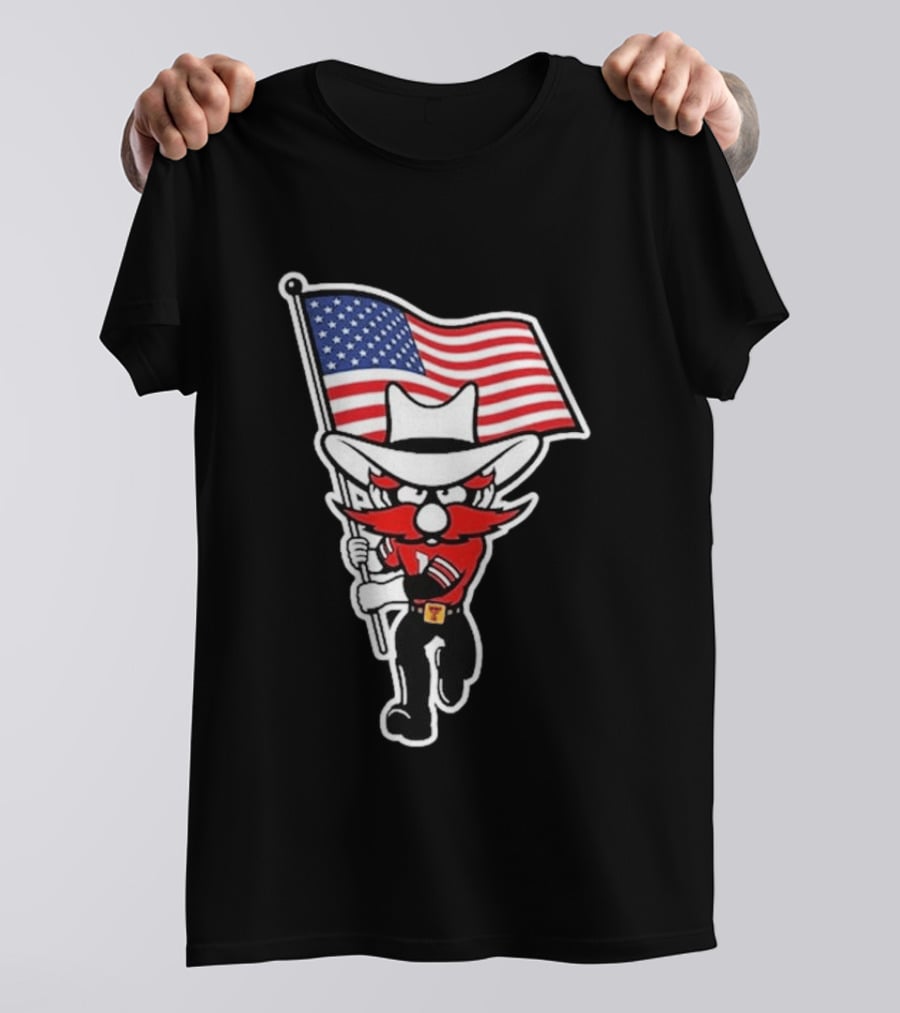 Raider Red American Flag Cowboy Cartoon Running T-Shirt