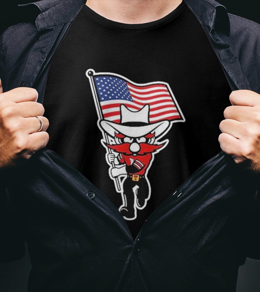 Raider Red American Flag Cowboy Cartoon Running T-Shirt