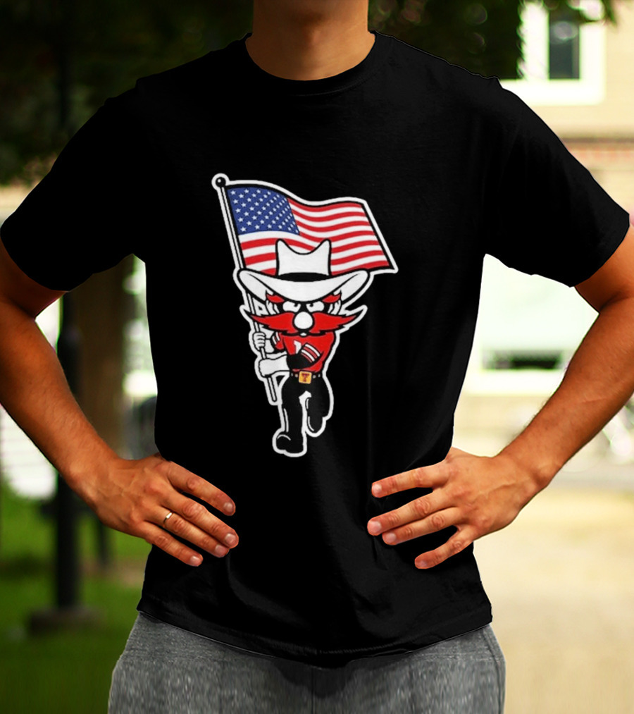 Raider Red American Flag Cowboy Cartoon Running T-Shirt
