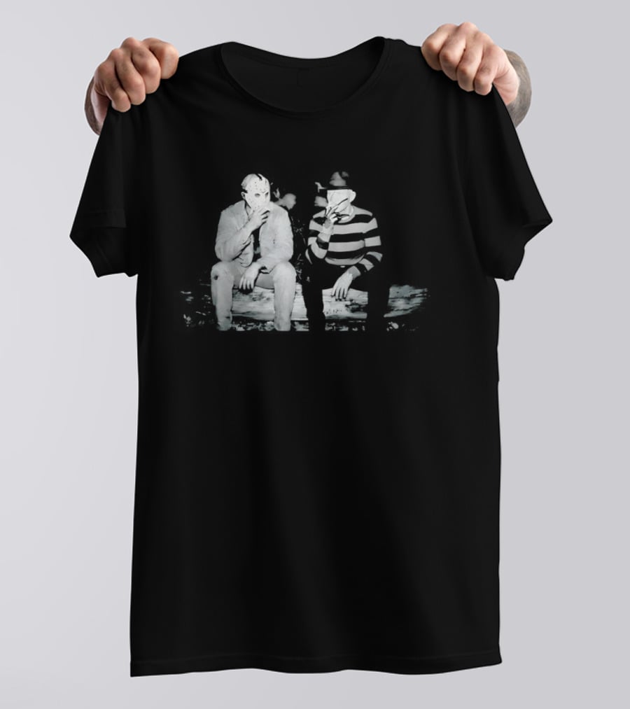 Jason Voorhees Freddy Krueger Smoking On Log Retro Horror Movie T-Shirt