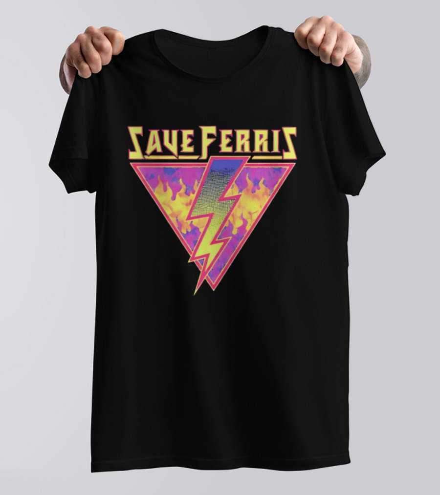 Save Ferris Lightning Bolt Retro 80s Flames T-Shirt