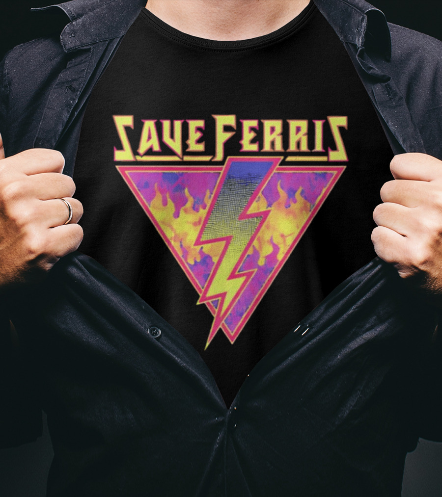 Save Ferris Lightning Bolt Retro 80s Flames T-Shirt