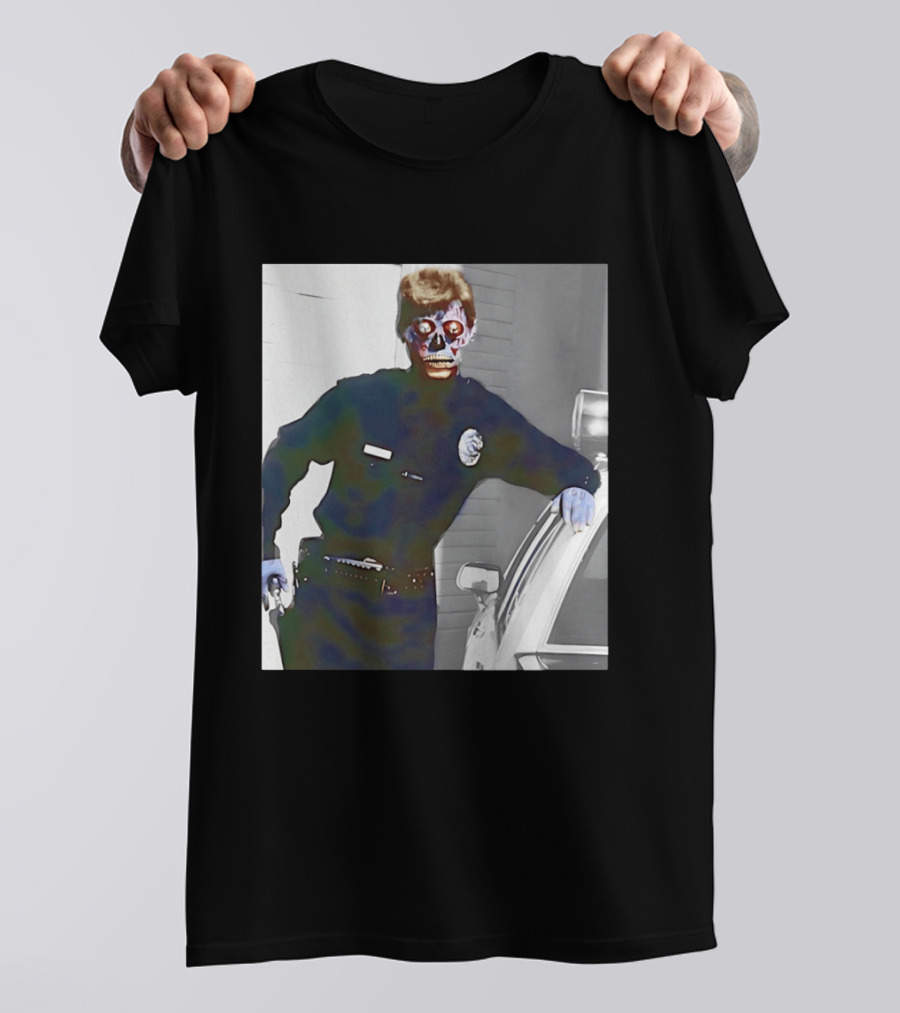 Skeleton Alien Cop They Live 80s Movie Police T-Shirt