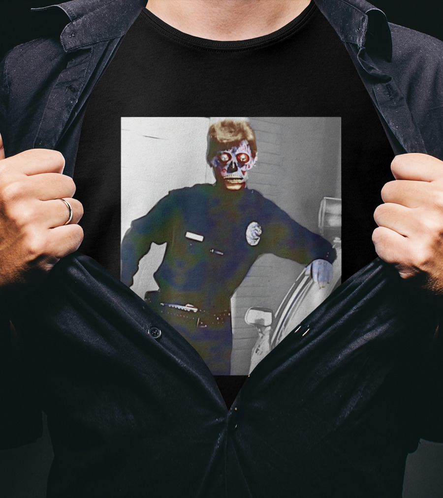 Skeleton Alien Cop They Live 80s Movie Police T-Shirt