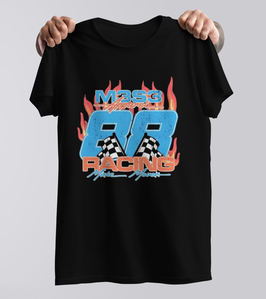 M3S3 Apparel 88 Racing Make Moves Racing Flames Checkered Flags T-Shirt