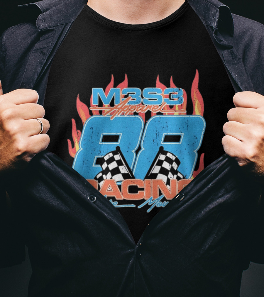 M3S3 Apparel 88 Racing Make Moves Racing Flames Checkered Flags T-Shirt