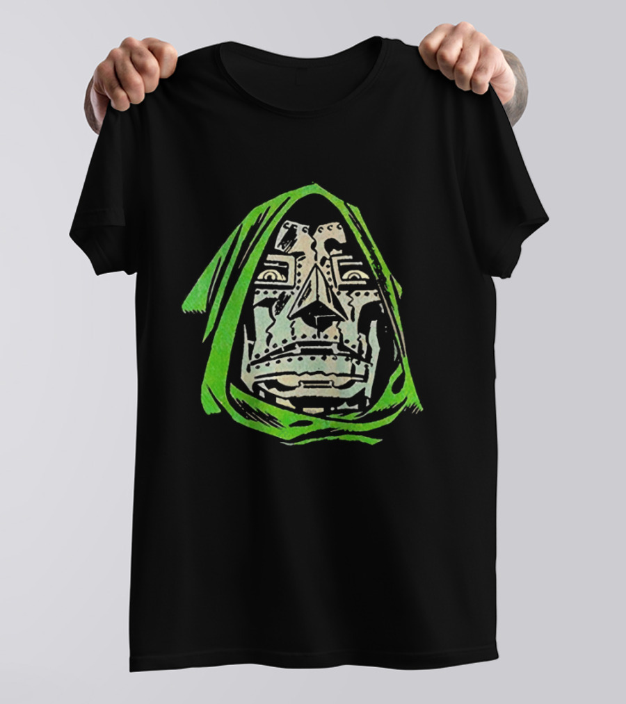 Victor Von Doom Dr Doom Comic Face Drawing Green Hood T-Shirt