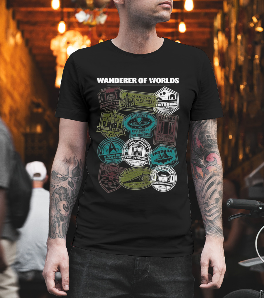 Wanderer Of Worlds Travelers Interdimensional Passport Stamps Portal Adventures T-Shirt