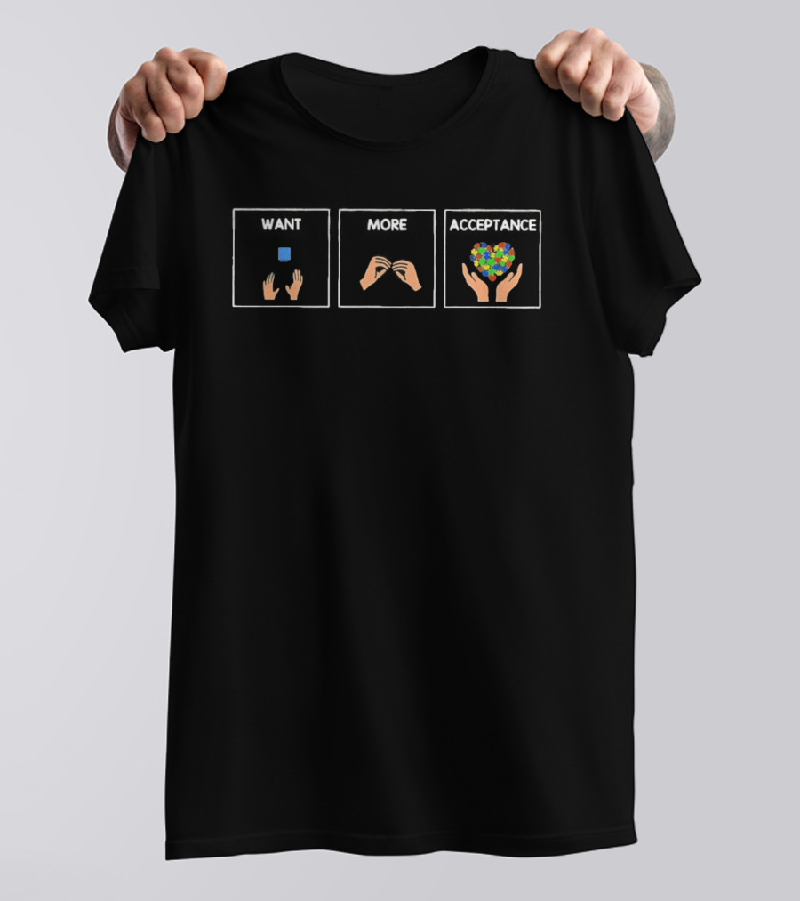 Accept Understand Love Hands Sign With Cube And Puzzle Heart T-Shirt