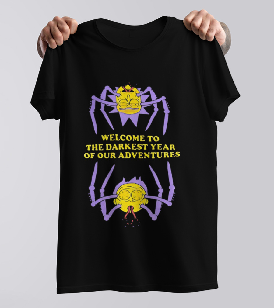 Welcome To The Darkest Year Of Our Adventures Purple And Yellow Cartoon Creatures T-Shirt