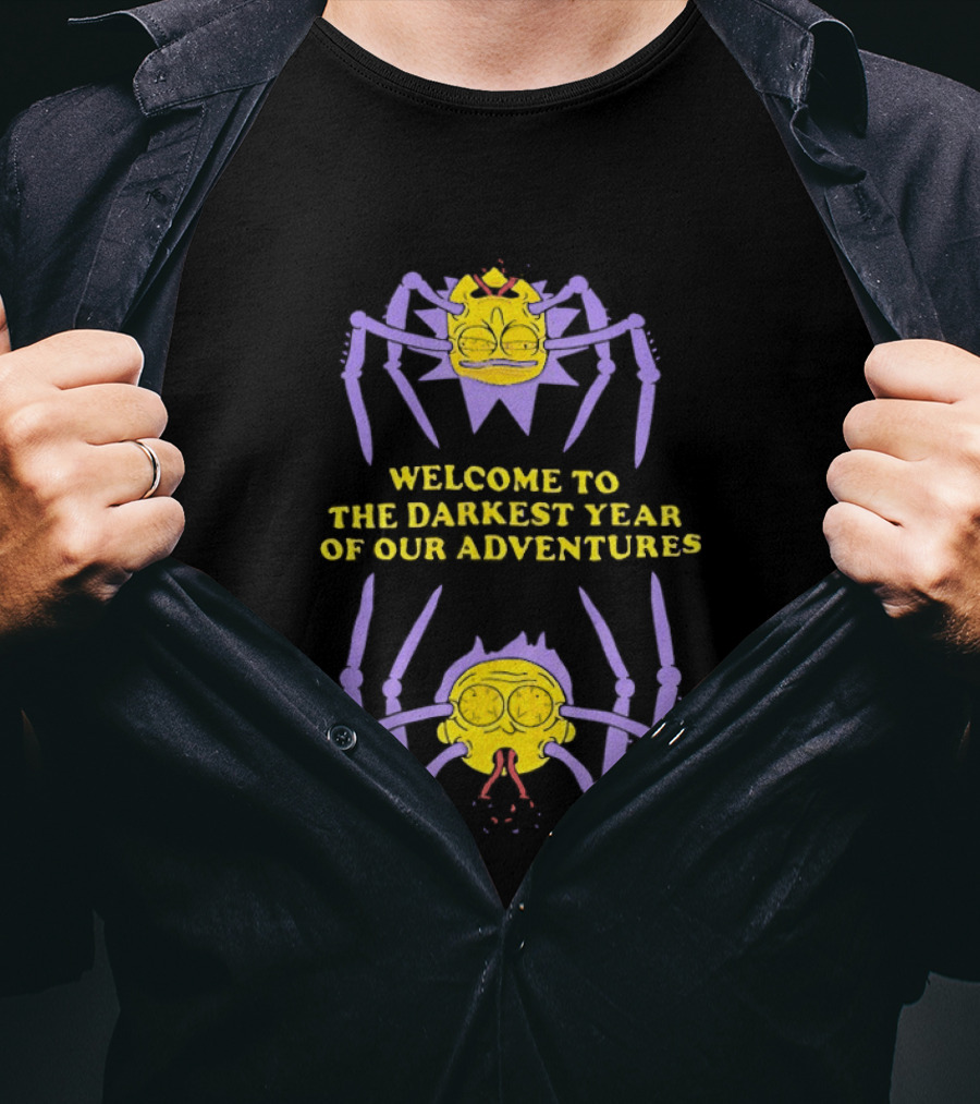 Welcome To The Darkest Year Of Our Adventures Purple And Yellow Cartoon Creatures T-Shirt