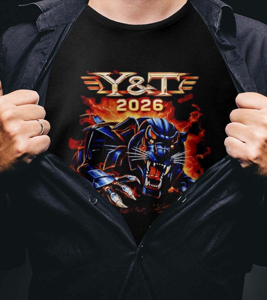 Y&T 2026 Black Tiger Roaring Fiery Beast T-Shirt