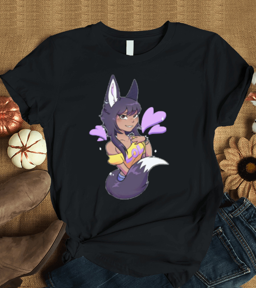 SaraWolf Wolf Girl Lover LOL Purple Hearts Playful Vibes T-Shirt