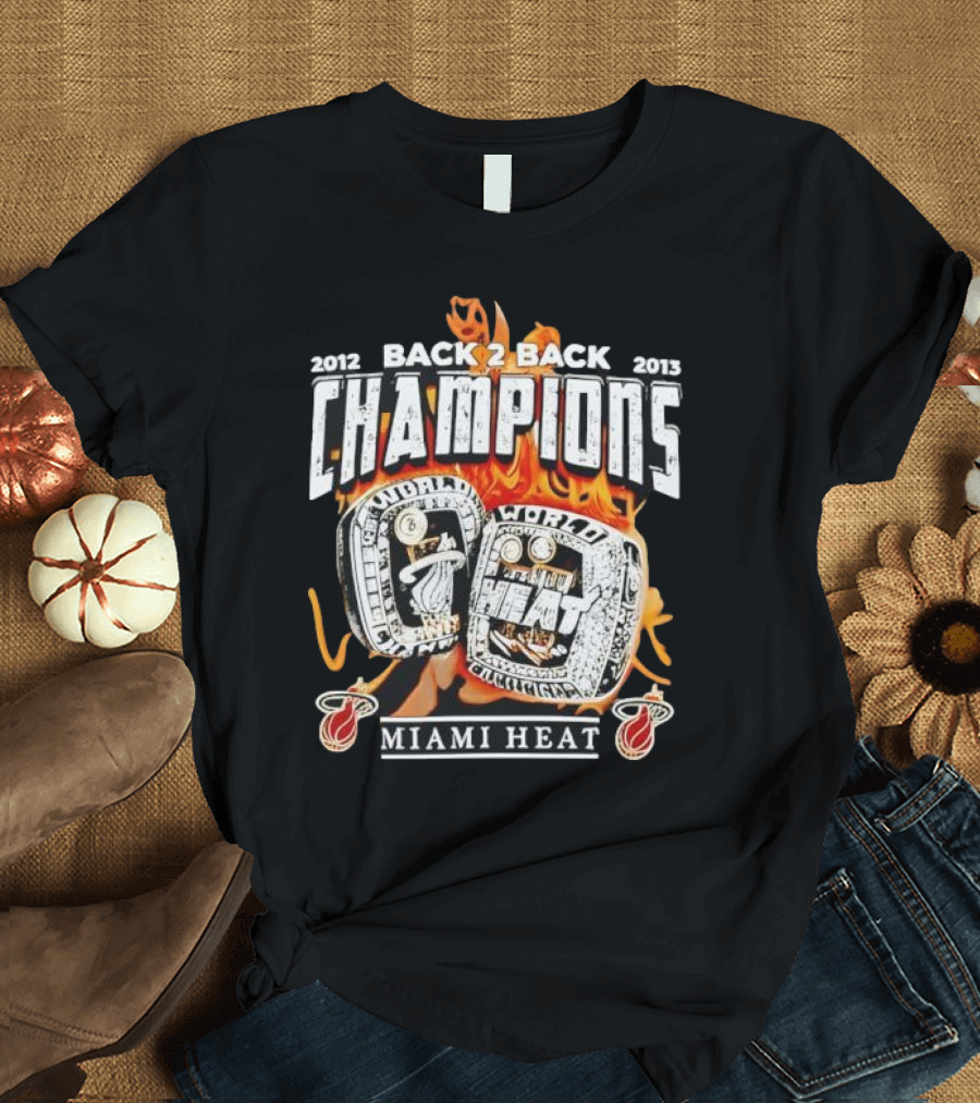 2012 2013 Back 2 Back Champions Miami Heat Rings T-Shirt