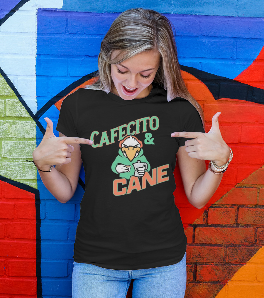 Cafecito And Cane Miami Hurricanes Mascot Holding Coffee Graphic T-Shirt
