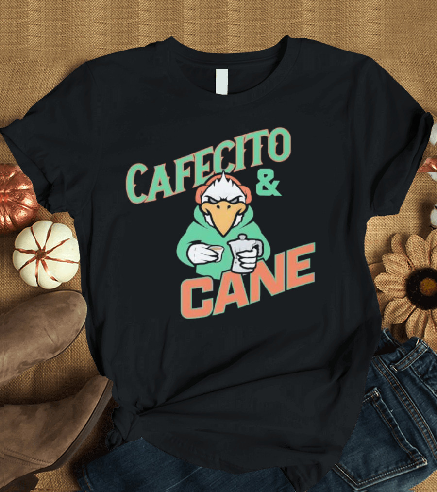 Cafecito And Cane Miami Hurricanes Mascot Holding Coffee Graphic T-Shirt