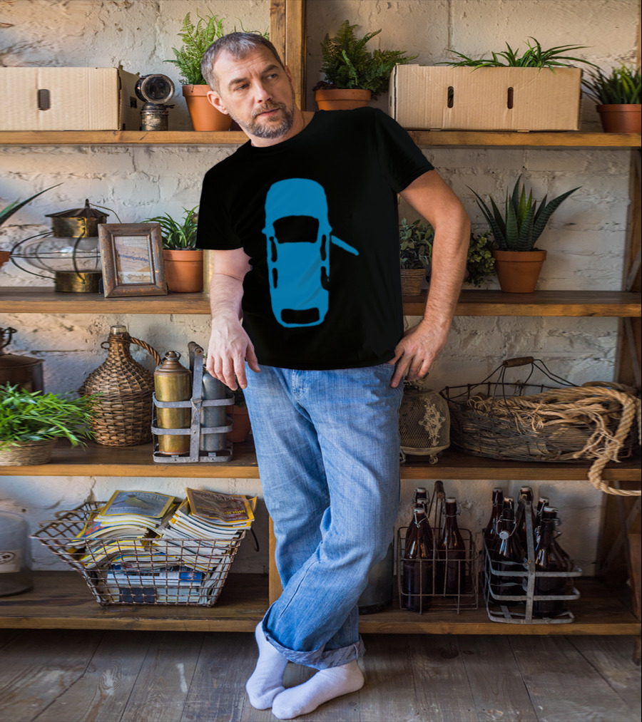 Door Ajar Blue Car Overhead Angle Vintage Style T-Shirt