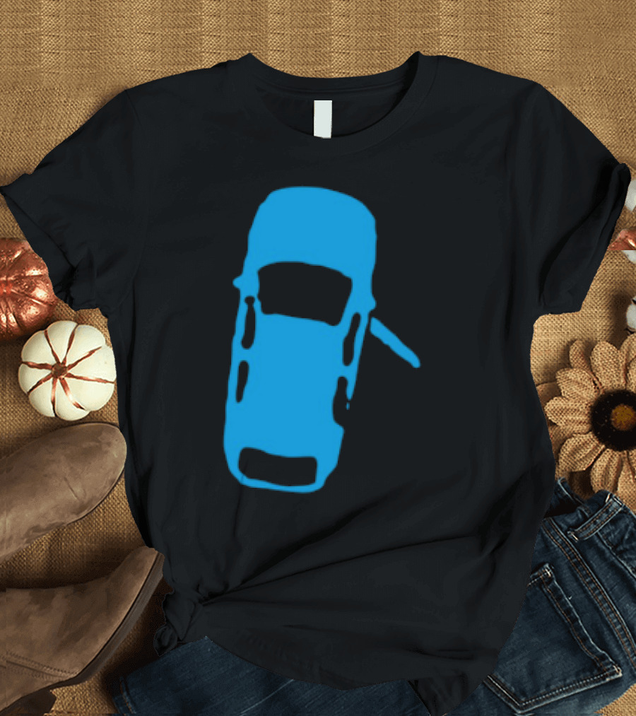 Door Ajar Blue Car Overhead Angle Vintage Style T-Shirt