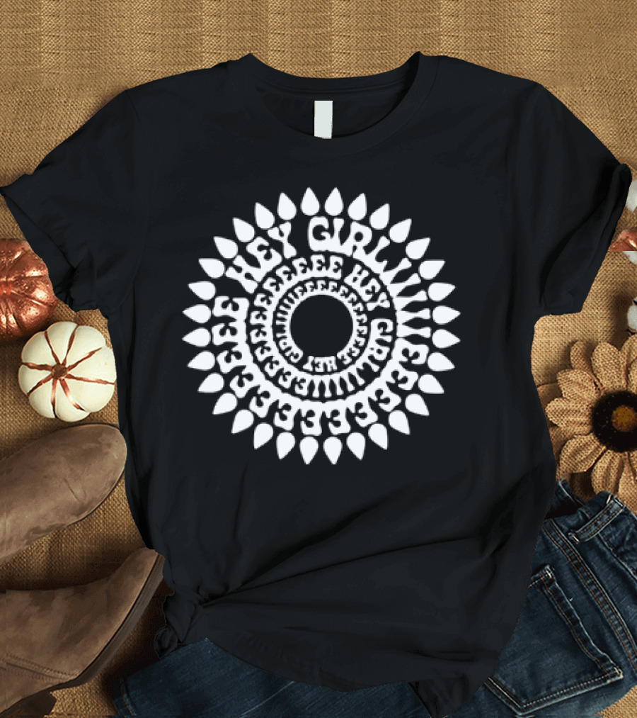 Dropout Hey Girlie Sunflower Pattern Circle Text T-Shirt