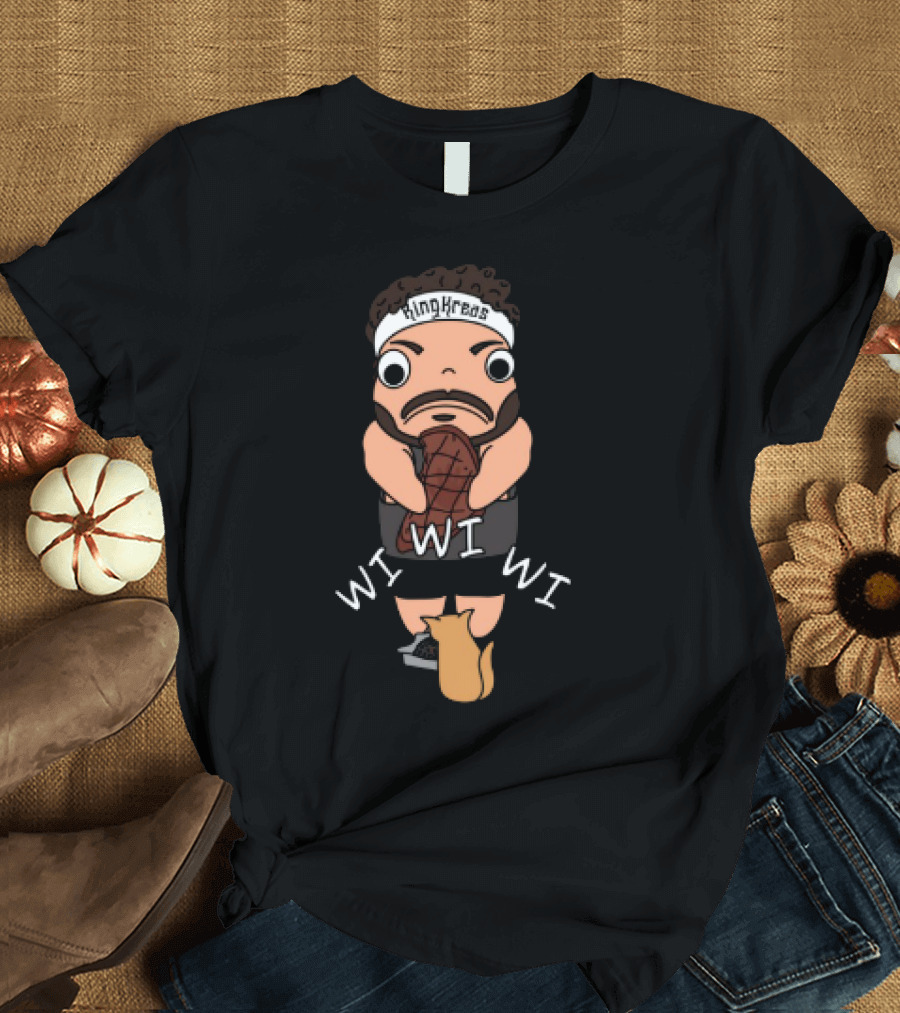 Gabrielaeros King Kreas Wi Wi Wi Funny Character With Cat T-Shirt