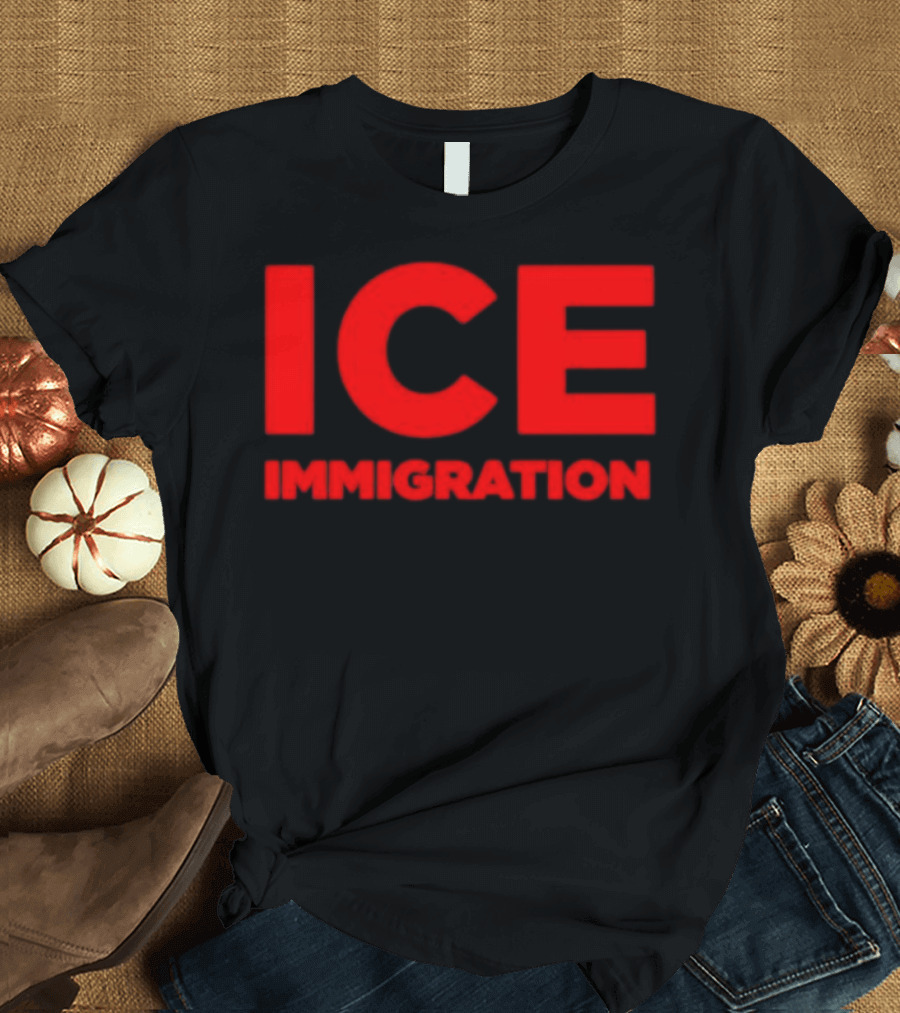 ICE Immigration Bold Red Block Lettering T-Shirt