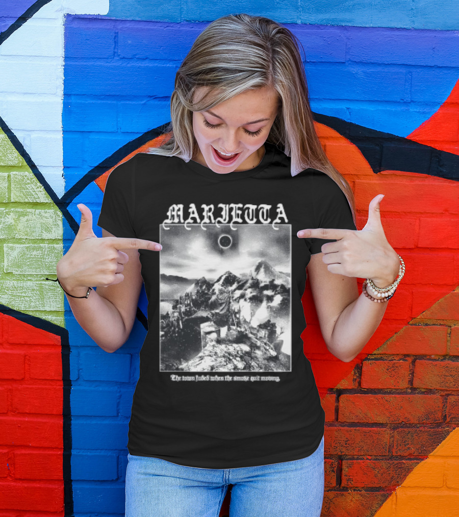 Marietta The Town Faded Eclipse Over Mountains And Town T-Shirt