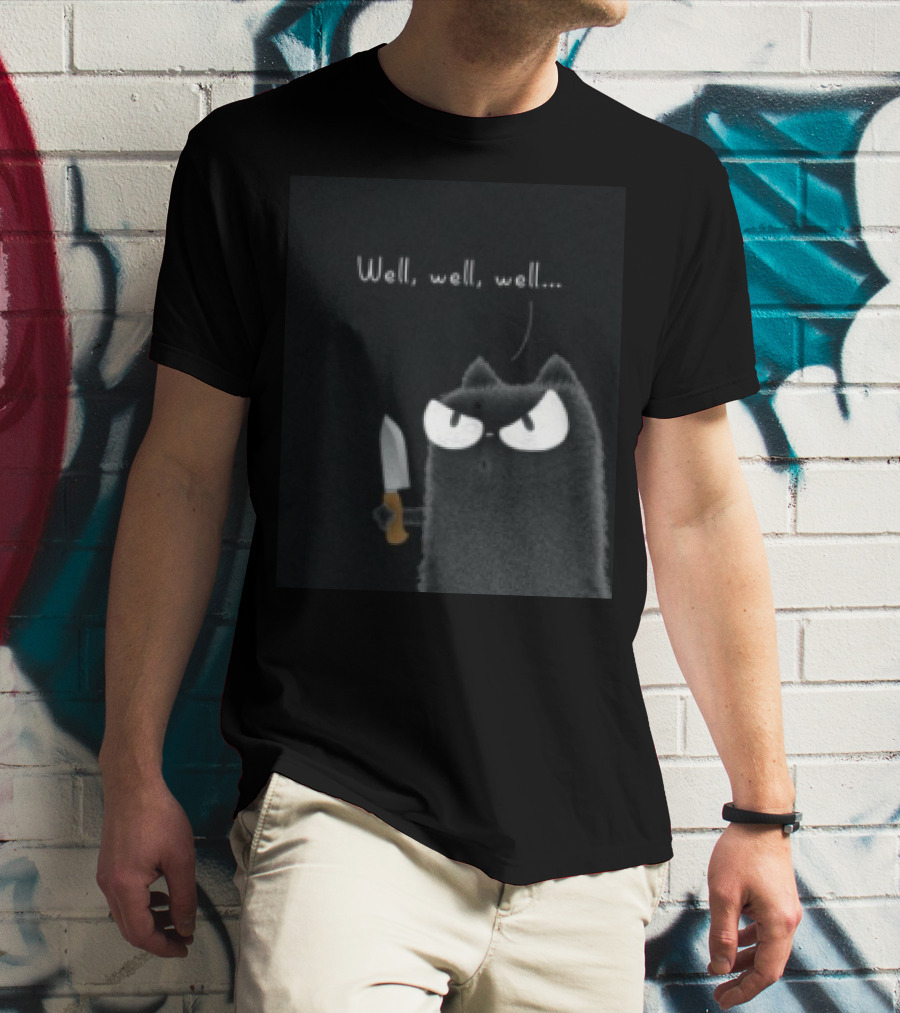 Well Well Well Black Cat With Knife Limited Purrinink T-Shirt