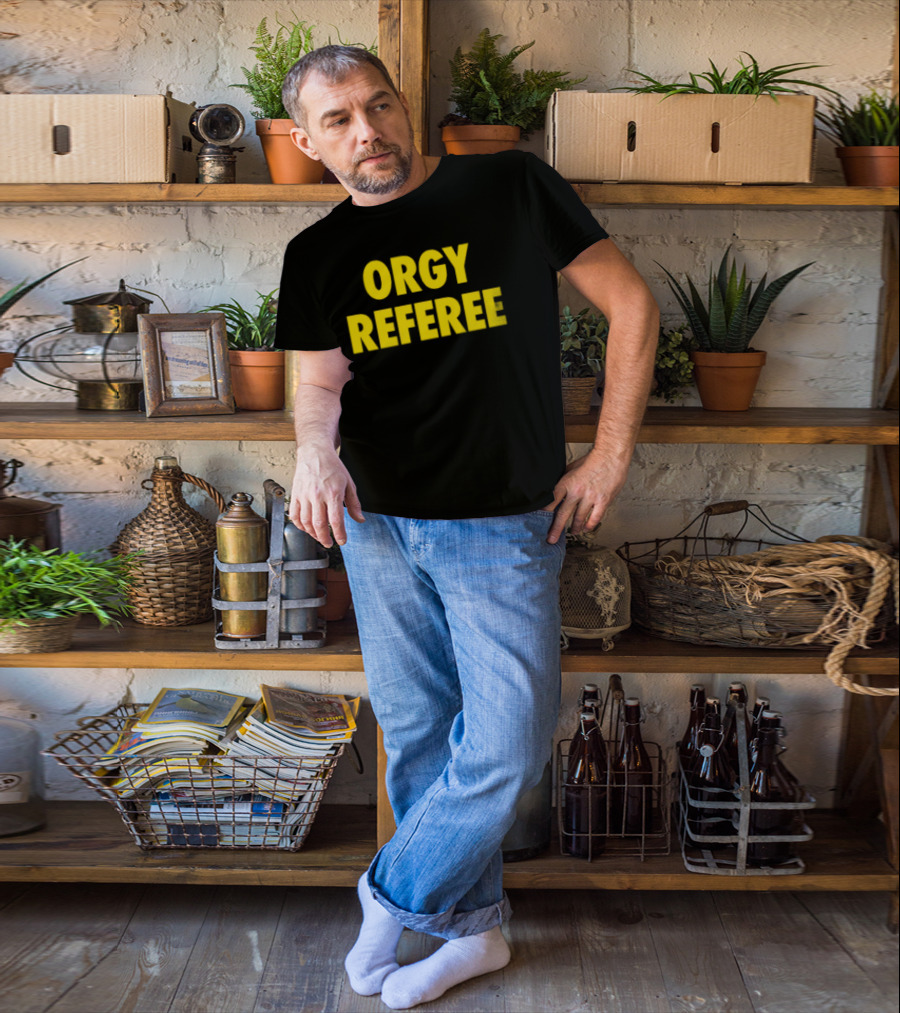Orgy Referee Black Bold Yellow Text T-Shirt