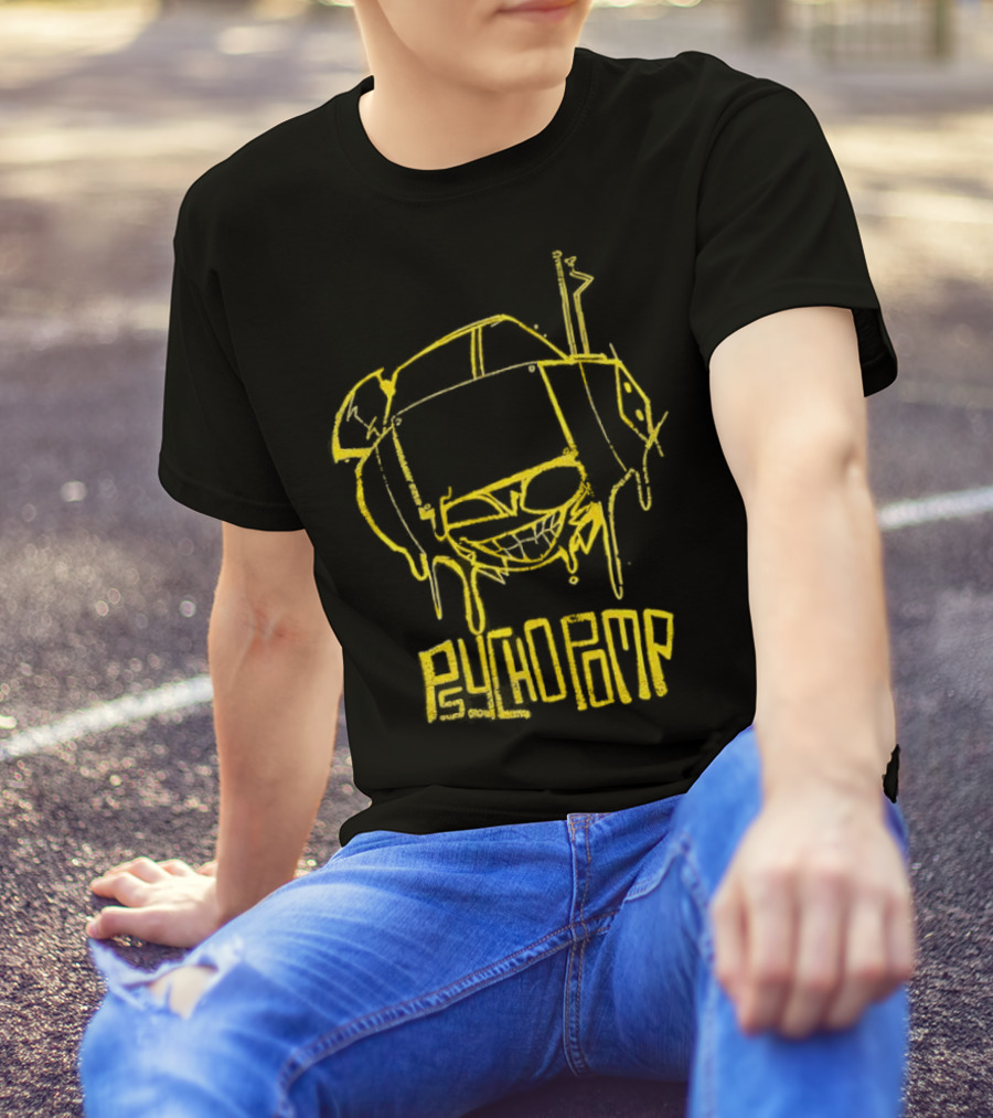 Psychedelic Psychopomp Melting Skeleton Face With Dripping Yellow Outline T-Shirt