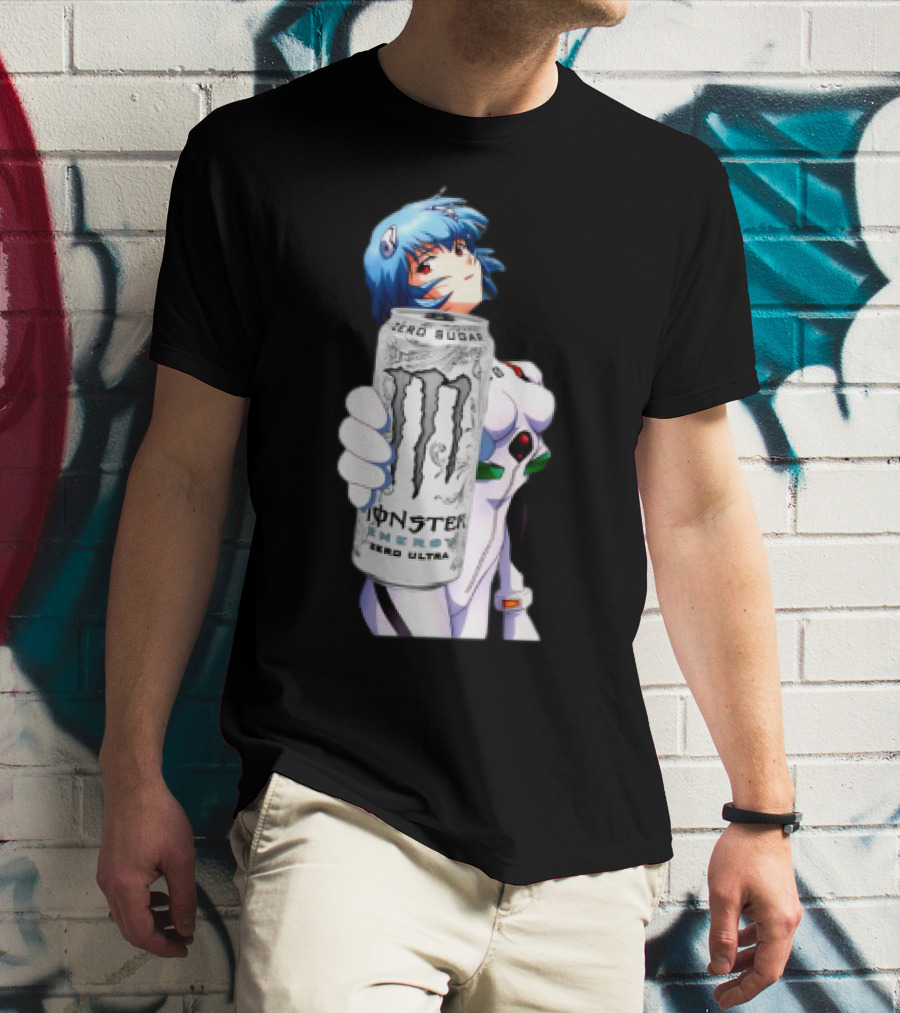 Rei Monster Energy Zero Ultra Crossover With Blue Hair Anime Character T-Shirt