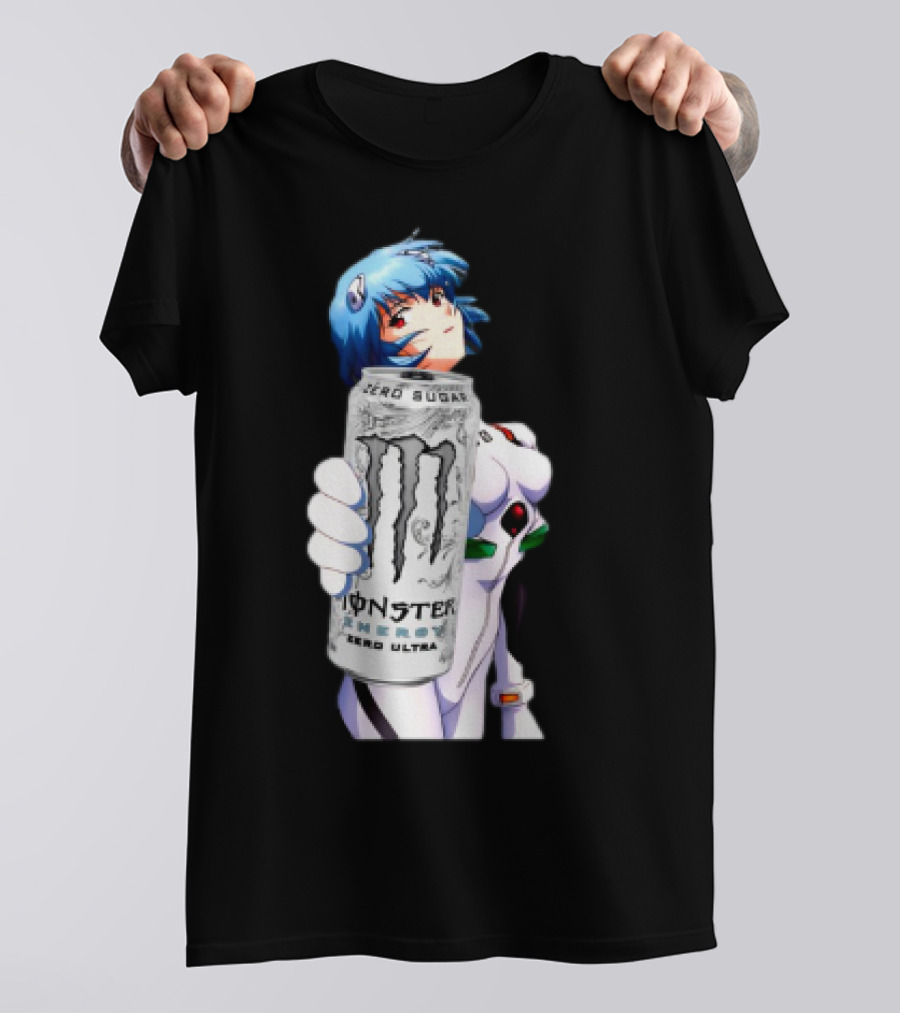 Rei Monster Energy Zero Ultra Crossover With Blue Hair Anime Character T-Shirt