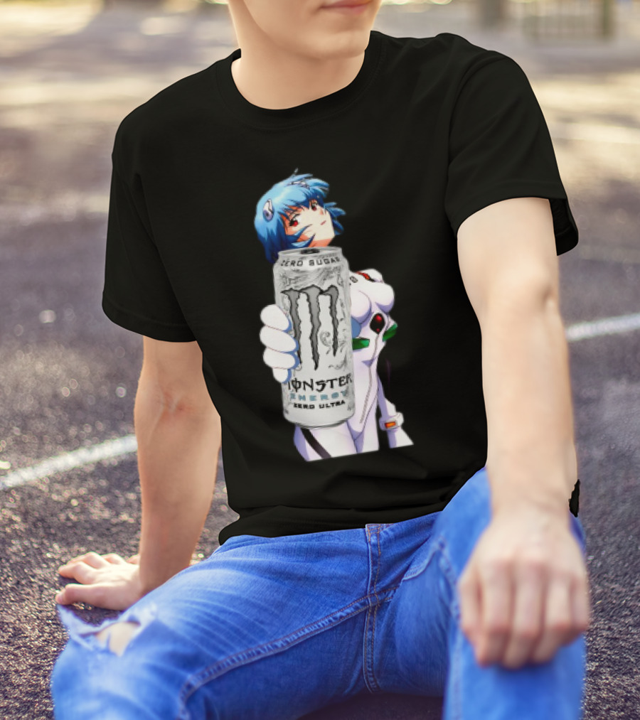 Rei Monster Energy Zero Ultra Crossover With Blue Hair Anime Character T-Shirt