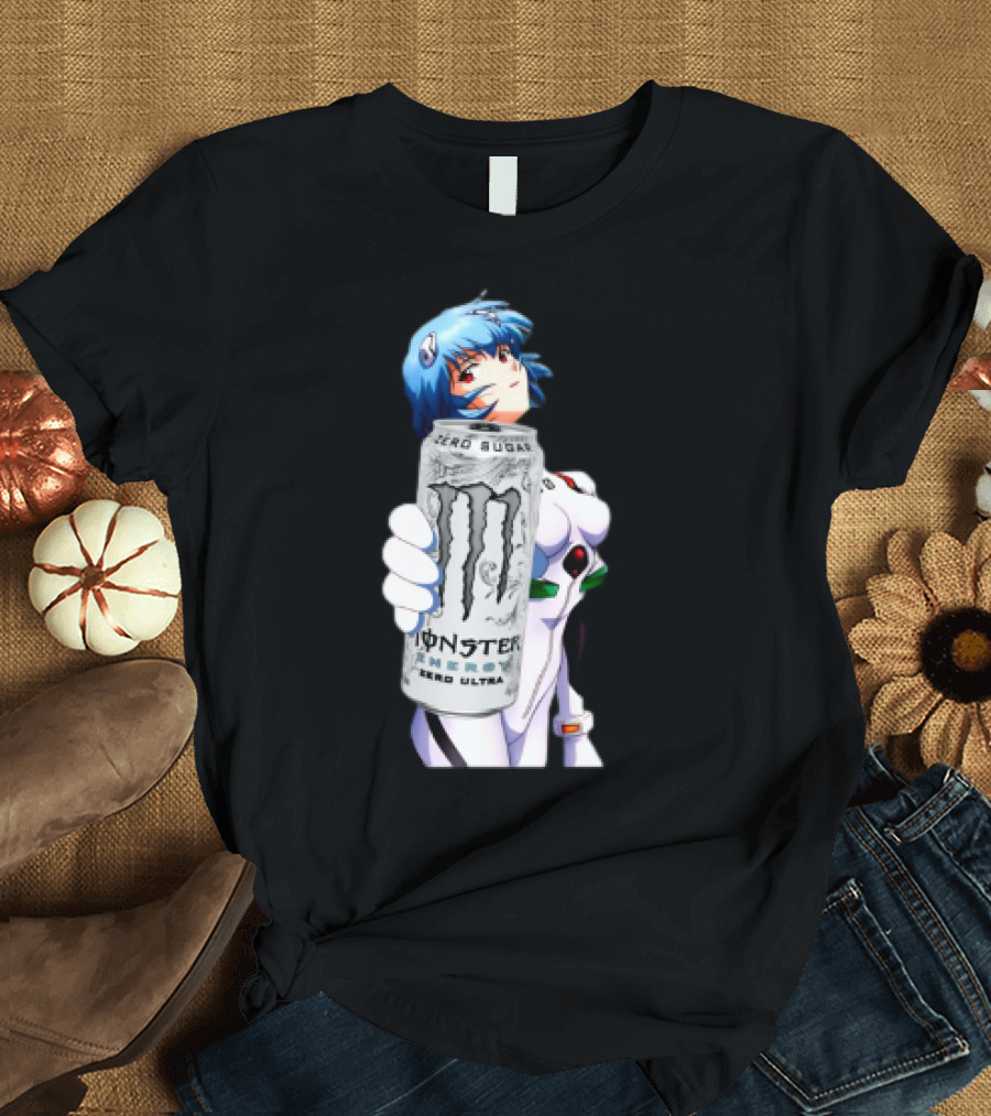 Rei Monster Energy Zero Ultra Crossover With Blue Hair Anime Character T-Shirt