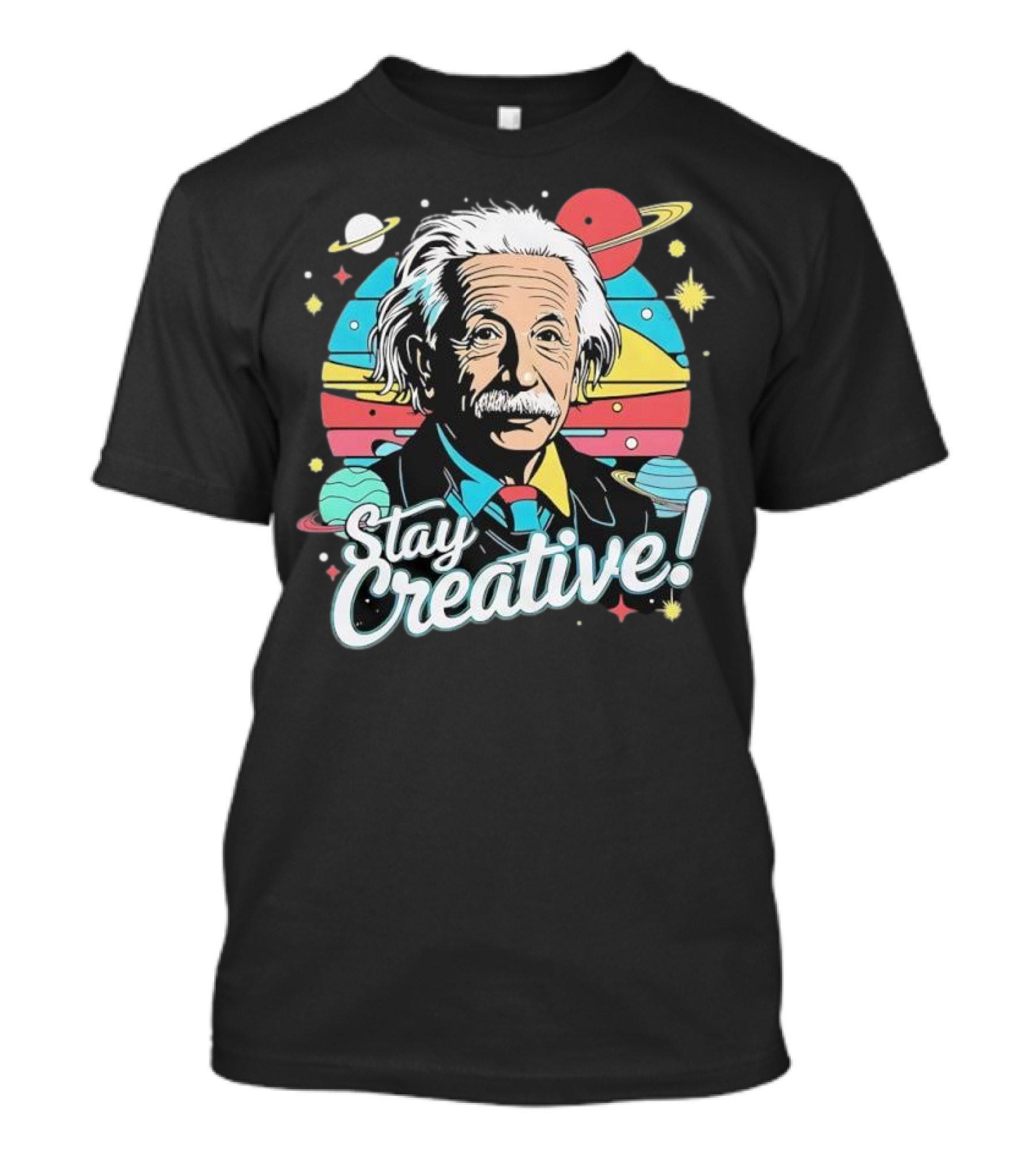 Albert Einstein Stay Creative Vintage Planets Space Theme T-Shirt