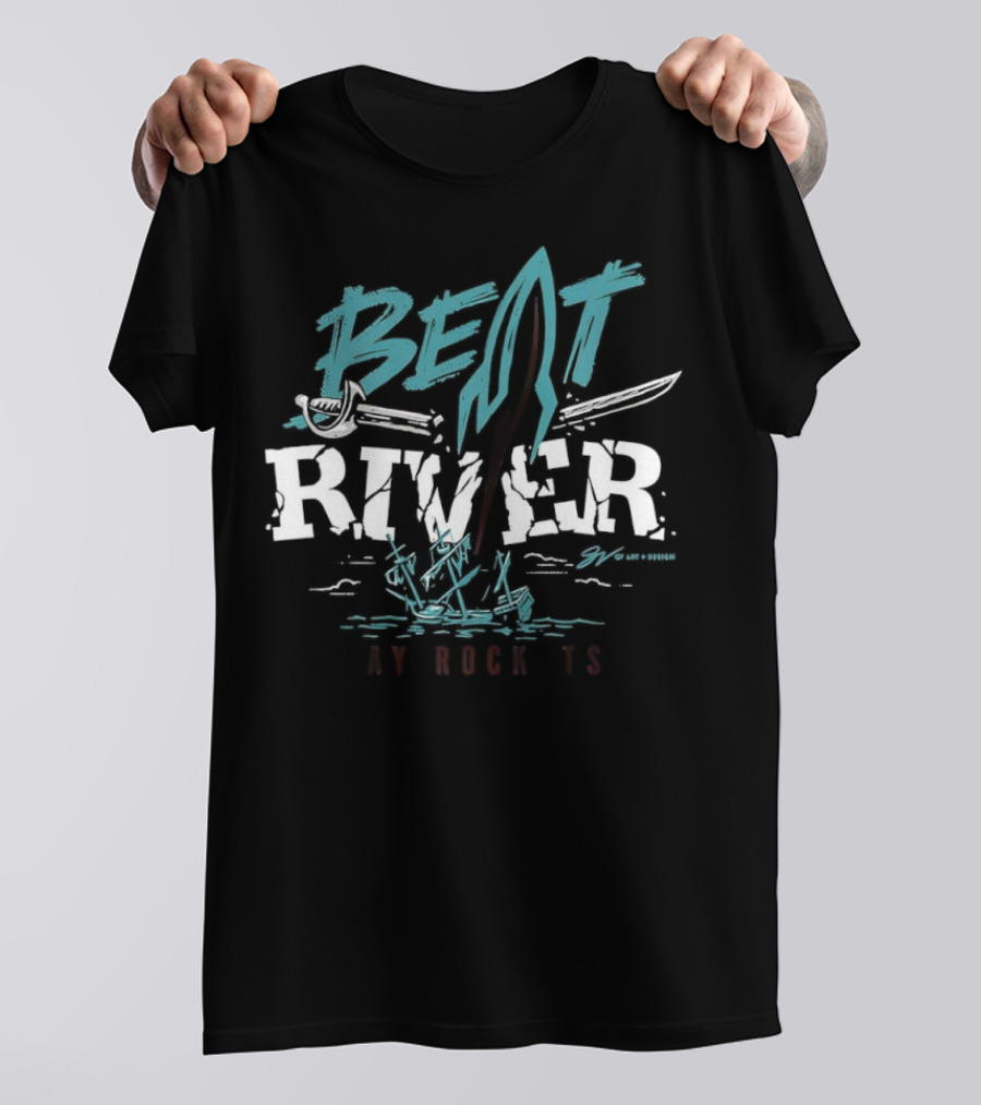 Beat River Bay Rockets Retro Rocket Logo Colorful Text T-Shirt
