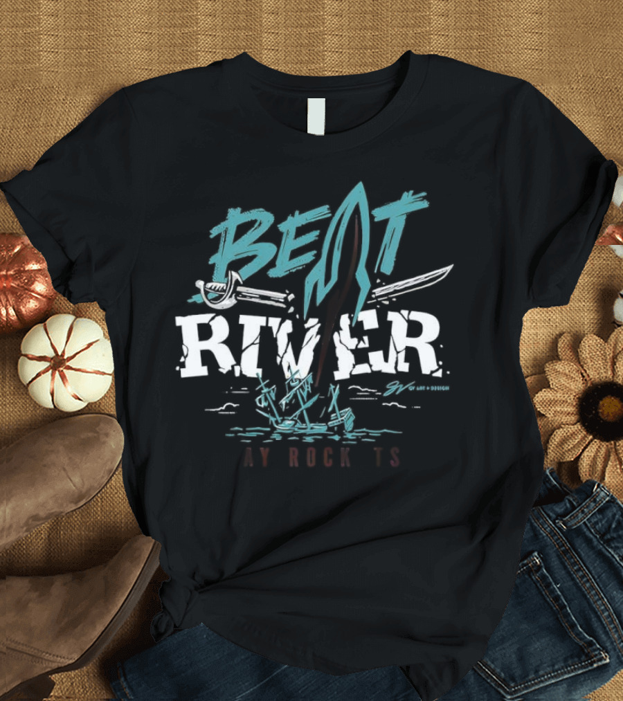Beat River Bay Rockets Retro Rocket Logo Colorful Text T-Shirt