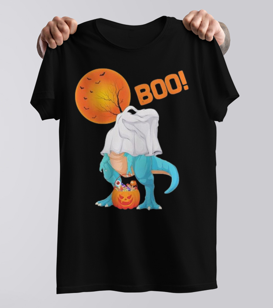 Ghost Dinosaur Rex Boo Halloween Pumpkin Boys Men T-Shirt