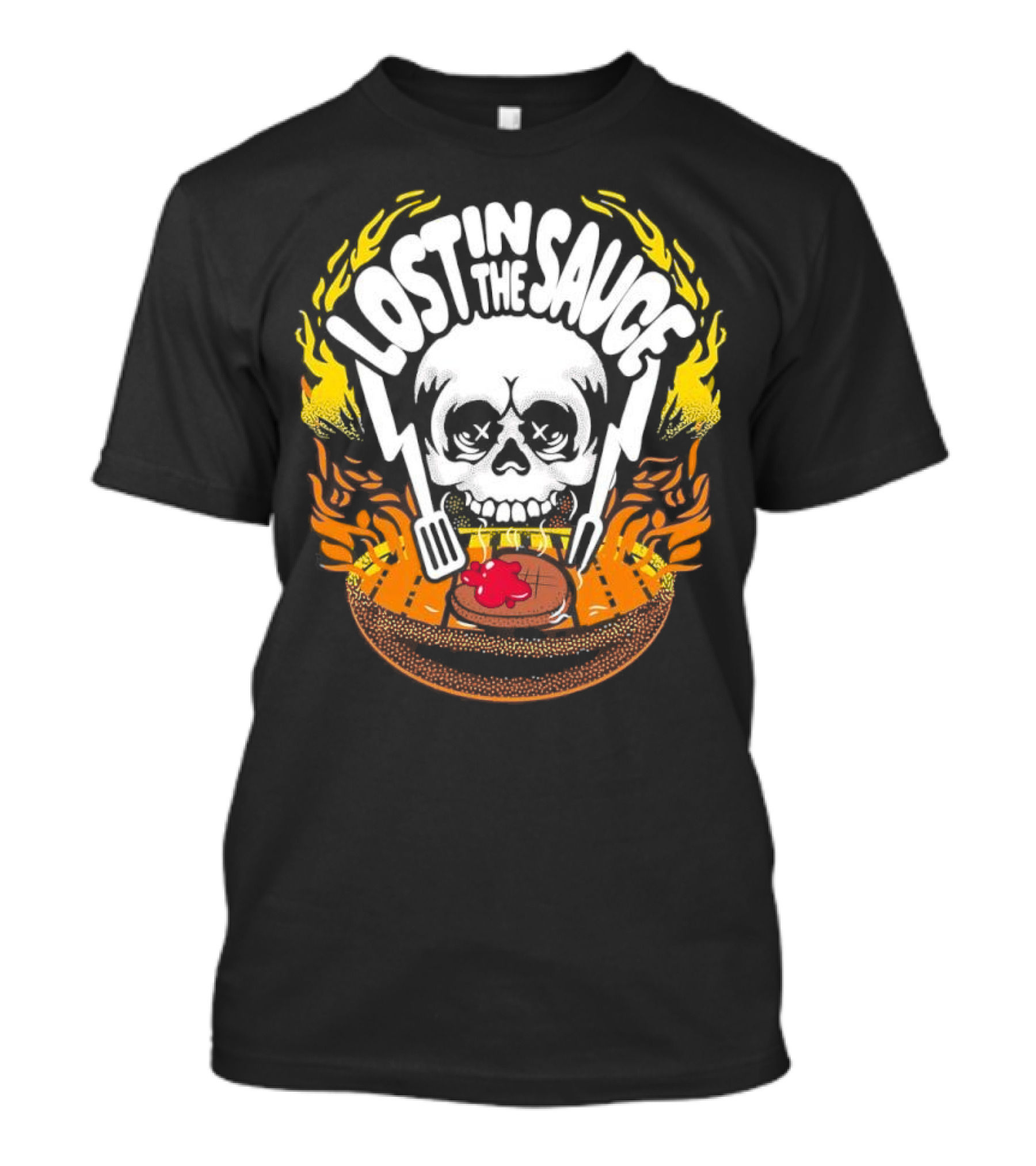Lost In The Sauce Skull Forks Flames T-Shirt