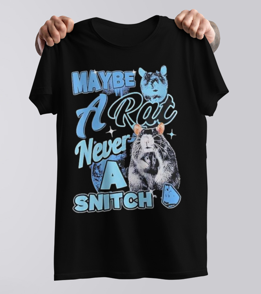 Maybe A Rat Never A Snitch Cute Cartoon Rat Art Blue Aesthetic T-Shirt