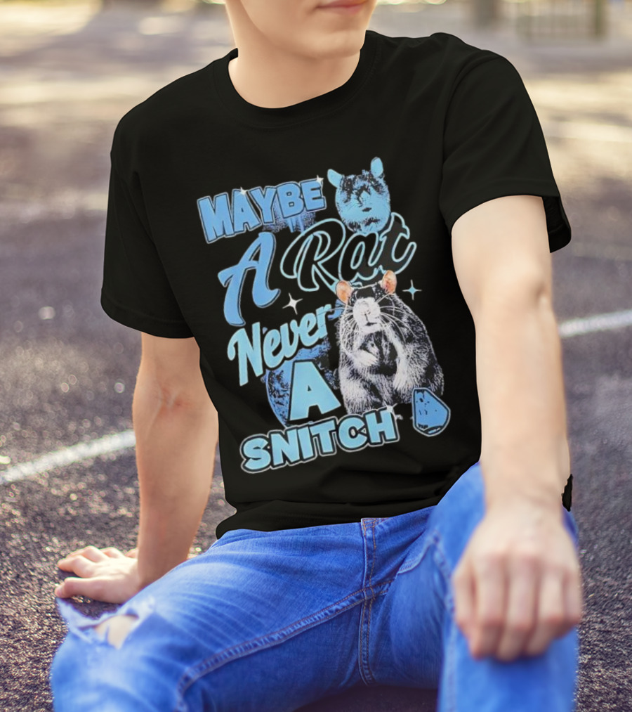 Maybe A Rat Never A Snitch Cute Cartoon Rat Art Blue Aesthetic T-Shirt