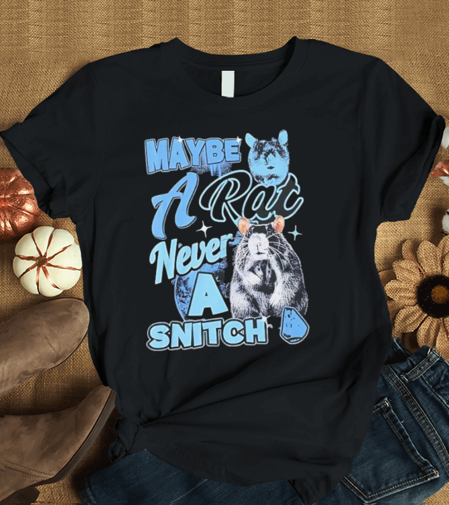 Maybe A Rat Never A Snitch Cute Cartoon Rat Art Blue Aesthetic T-Shirt